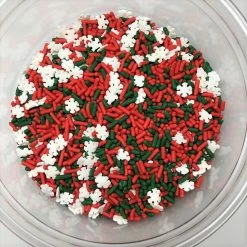 QA Products, Inc. - Beloit, Wisconsin Christmas Noel Mix Snowflake Shapes Green Red Sprinkles Topping 1 Pound Sprinkles & Toppings